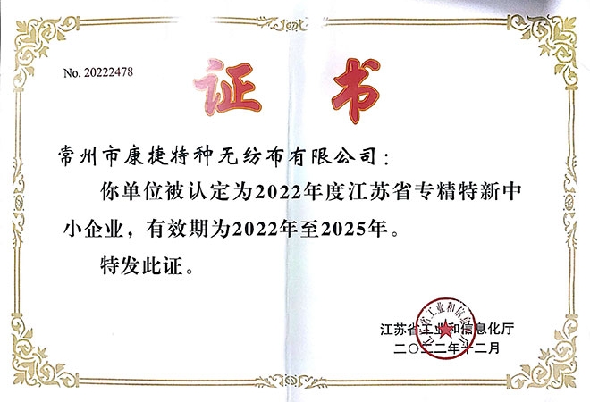 江蘇省專精特新證書